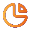 A stylized orange pie chart icon, hinting at analytics with a missing segment on the top right, set against a transparent background.