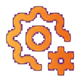 Two orange gears, one large and one small with wavy outlines, symbolize settings or mechanical functions—perfect for illustrating analytics or medical processes—set on a transparent background.