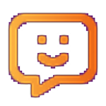 An orange chat bubble icon with a smiling face inside, symbolizing friendly AI and health analytics, featuring two dots for eyes and a curved line for a mouth on a transparent background.