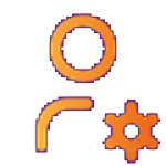 Orange icon of a person with a gear symbol at the lower right, representing user settings or account management in health or medical AI applications.