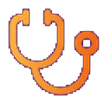 An orange gradient icon of a stethoscope on a transparent background, symbolizing healthcare, medical services, and AI-driven analytics for pharmacists.