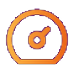 An orange speedometer icon with a needle pointing to the upper right, symbolizing speed, performance, or analytics in care settings.