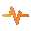 An orange pulse or heartbeat line icon on a black background, resembling an electrocardiogram or waveform signal, symbolizing care and analytics in healthcare.