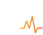 Three white outlined vertical rectangles of different heights are on the left; to the right, an orange waveform line rises and falls—evoking Health analytics—against a black background.