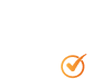 Minimalist icon of a person in a doctors coat with stethoscope, symbolizing care, beside an orange checkmark inside a circle. The clean white and orange design on black background conveys approval and professionalism.