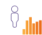 Icon showing several outlined human figures grouped together, with a bar graph in orange and yellow shades at the bottom right, symbolizing analytics or statistics related to people, health, or a community.