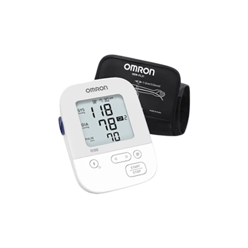 A digital Omron blood pressure monitor with a display showing systolic 118, diastolic 78, and pulse 70, alongside its black arm cuff—ideal for reliable medical care and analytics at home.