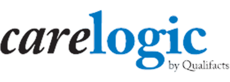CareLogic by Qualifacts logo, featuring care in black text and logic in large blue text. By Qualifacts appears in smaller gray text beneath logic—representing a modern approach to health and care solutions.