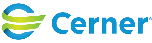 The Cerner logo features a stylized blue and green circular design, reflecting its focus on analytics and medical innovation, to the left of the word Cerner in bold blue letters.