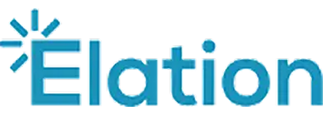 The Elation logo in blue text with a stylized starburst design to the left of the letter E, evoking a sense of health and medical professionalism.